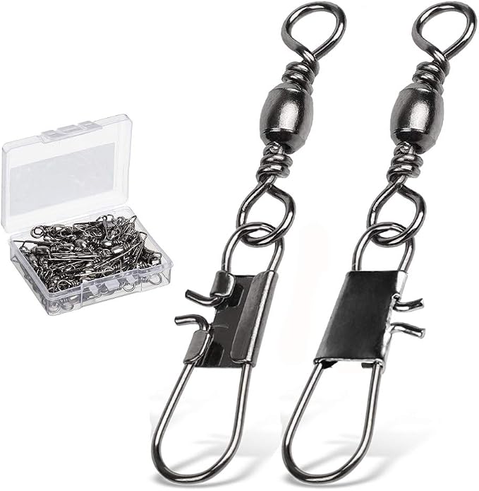 AMYSPORTS Fishing Tackle Barrel Swivel Snap High Strength Snap Swivel Saltwater Stainless Steel Fishing Barrel Snaps Interlock Snaps Freshwater Leader Lure Connnector Accessories