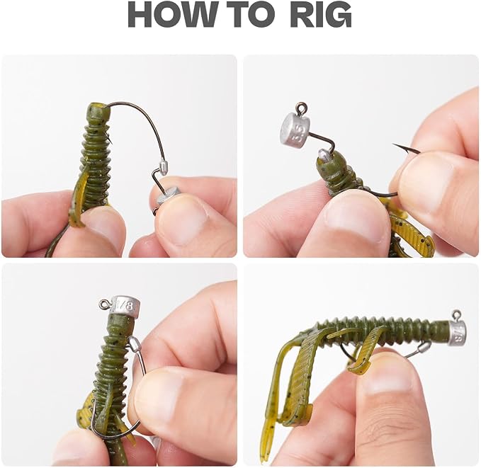 20Pack Weedless Ned Rig Jig Heads with Molded Bait Keeper System – Mushroom Head for Weedless Finesse Bass Fishing 1/16 1/8 3/16 1/4oz