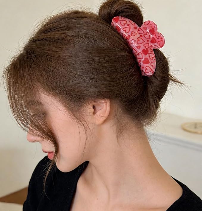1 Pack Heart Hair Claw Clips Red Heart Hair Clips for Anniversary Hair Accessories Large Acrylic Hair Jaw Clips Strong Hold Laser Hair Clamp Clips for Women Hair Supplies