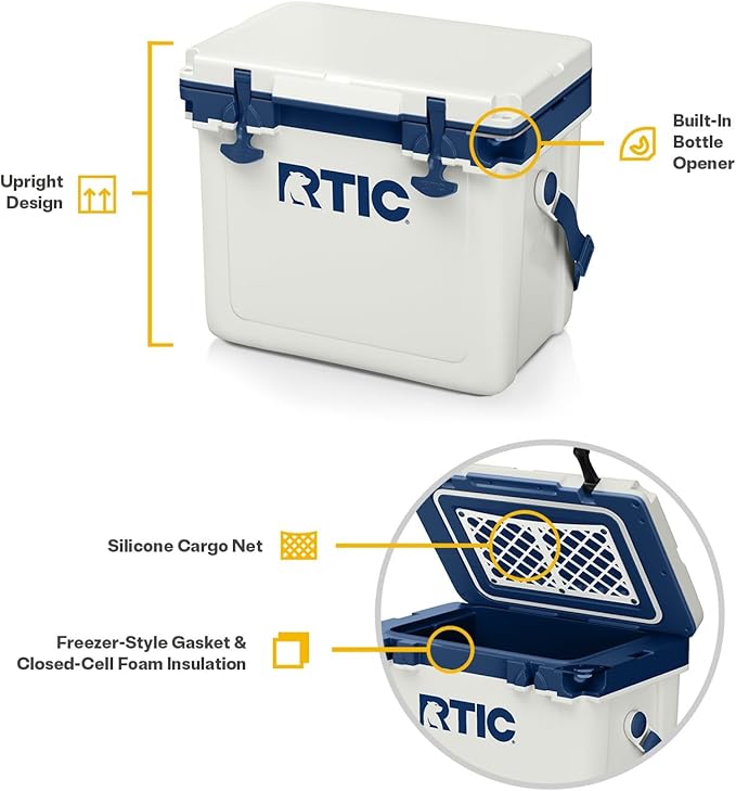 RTIC Ultra-Light Hard Cooler Insulated Portable Ice Chest Box for Drink, Beverage, Beach, Camping, Picnic, Fishing, Boat, Barbecue, 30% Lighter Than Rotomolded Coolers