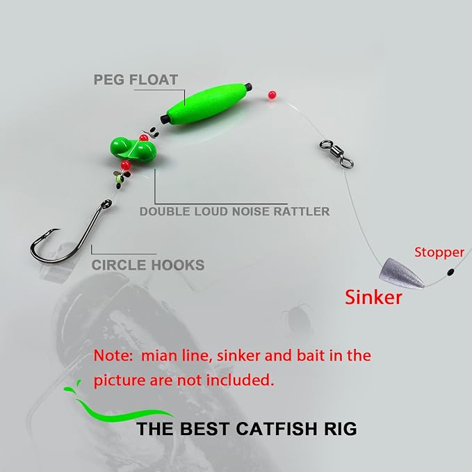 Catfish Rig Making Kit Catfishing Rig Accessories 126PCS Catfish Tackle with Fishing Hook Swivels Sinker EVA Peg Float Rattle Beads Bobber Stoppers Fishing Bells Spinners
