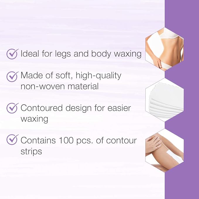 Satin Smooth Ez Grip Non-Woven Wax Strips for Face & Body – Contour Facial Wax Strips Hair Removal, Waxing Strip for Women, 100 Ct X 2 Packs