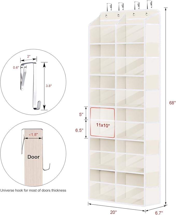 Univivi Over Door Hanging Yarn Storage Organizer, 6 Tiers Hanging Yarn Organizers and Storage with 12 Mesh Side Pockets for Crochet Accessories, Knitting Needles and Yarn Balls, Beige