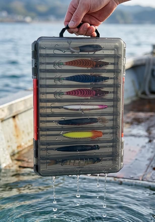 4 Packs- Double Sided Fishing Lure Boxes - 14 Compartment Large Lure Storage Box for Crankbait Squid Jig Fishing Tackle Organizer