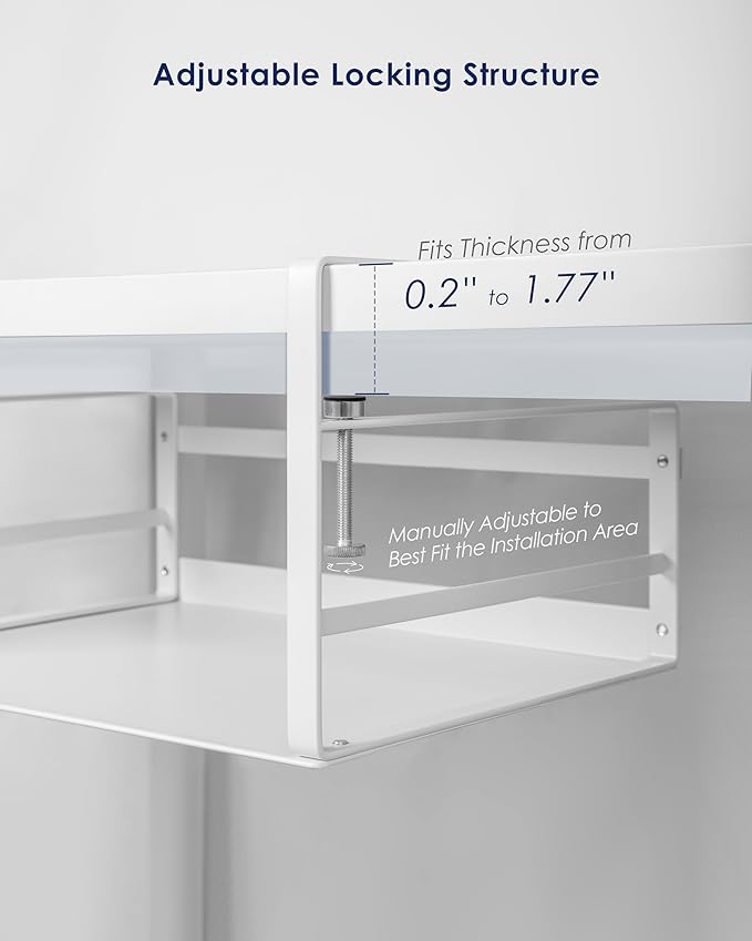 Nxconsu 2Pack Under Shelf Storage Basket Organizer Hanging Holder for Kitchen Cabinet Pantry Cupboard Desk Bookshelf Organization Space Saver Heavy Duty Slide-in Adjustable Mounting Clamp White Large