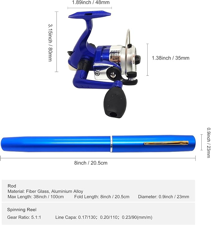 Portable Small Pen Fishing Rod Spinning Reel Combos, 38" 55" Compact Telescopic Fish Pole Kits for All Season Fishing in Rivers, Lakes, Ice, etc.