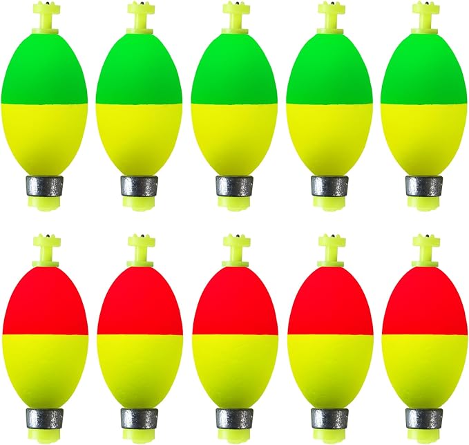 Fishing Bobbers Floats,10 Packs Weighted Bobbers for Fishing Foam Snap-on Fishing Floats Ball Oval Fishing Corks Bluegill Crappie Panfish Bass Trout