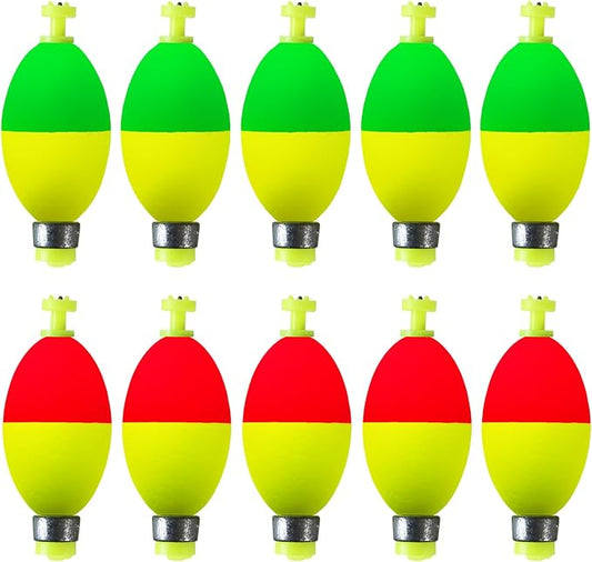 Fishing Bobbers Floats,10 Packs Weighted Bobbers for Fishing Foam Snap-on Fishing Floats Ball Oval Fishing Corks Bluegill Crappie Panfish Bass Trout
