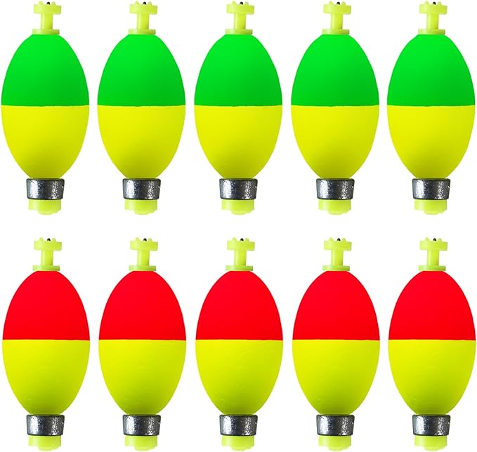 Fishing Bobbers Floats,10 Packs Weighted Bobbers for Fishing Foam Snap-on Fishing Floats Ball Oval Fishing Corks Bluegill Crappie Panfish Bass Trout