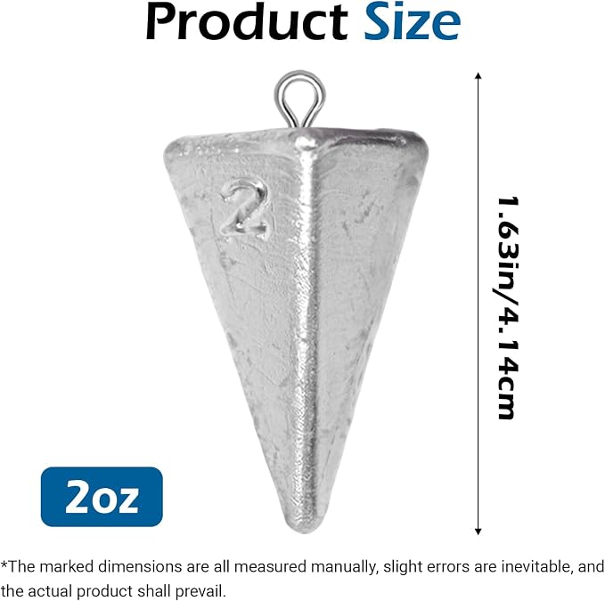 Pyramid Sinkers Assorted Weights 2oz 3oz 4oz, Lead Surf Fishing Sinkers for Saltwater Beach Bottom Fishing (5-8 Pack)