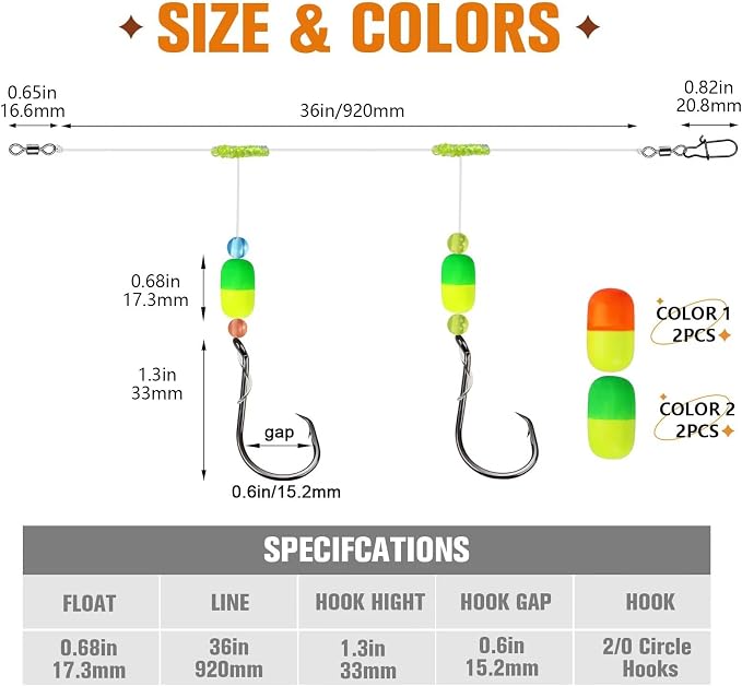 Dovesun 10PCS/4PCS Pompano Rigs for Surf Fishing Saltwater Fishing Rigs with Floats and Beads Unique Double-Line T-Knot Pre-Rigged Surf Fishing Gear & Tackle with Circle Hooks