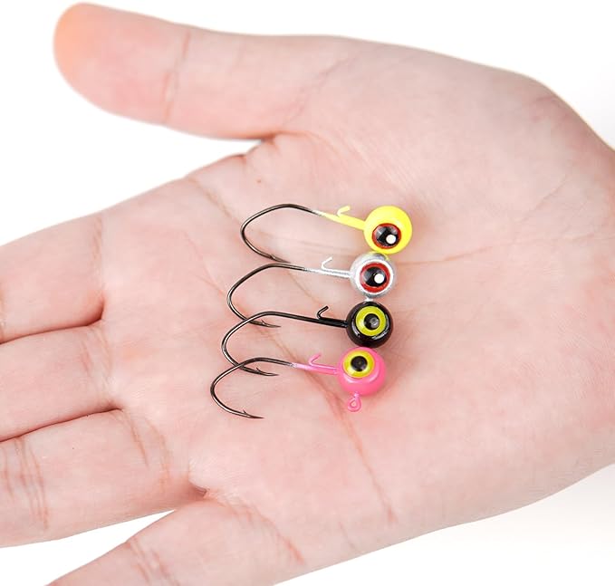 40-Pack Crappie Jig Heads for Fishing - 5 Colors Kit for Panfish, Walleye, Bass 1/32, 1/16, 1/8oz