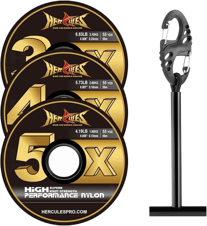 HERCULES Fly Fishing Tippet 3 Pack with Fly Tippet Holder, 55 Yards
