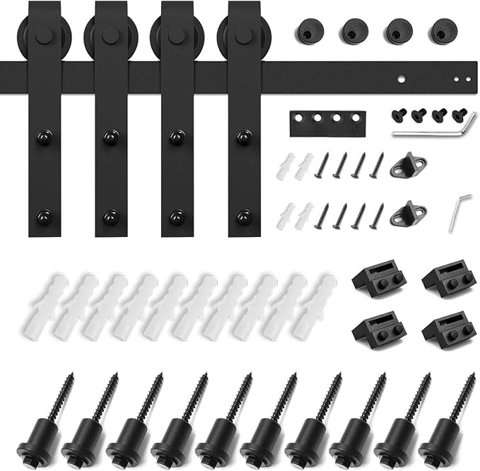 SMARTSTANDARD 13 FT Double Barn Door Hardware Kit, Sliding Door Track-Smoothly and Quietly -Includes Detailed Installation Fit 36"-40" Wide Door Panel(J Shape Hanger) Black