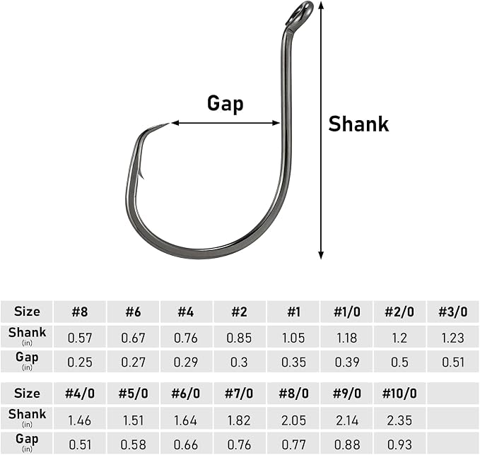 Dr.Fish 100 Pack Octopus Circle Hooks, Saltwater & Freshwater Fishing Hooks, #8-#10/0, Offset, Catfish, Tuna, Striper, Snapper, Bass Fishing