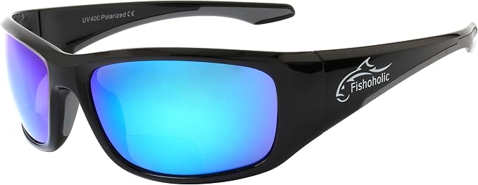 Fishoholic Polarized Bi-Focal Fishing Sunglasses with Reader Magnification (1.5x, 2.0x, 2.5x Options) and UV400 Protection
