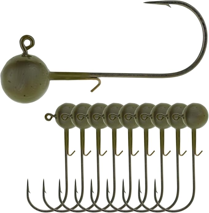 Reaction Tackle Lead Ball Jigs - Soft Plastic Jig Heads with Hook - Bass Walleye Crappie Panfish Redfish - Round Head Design - Freshwater Saltwater - 10-Pack