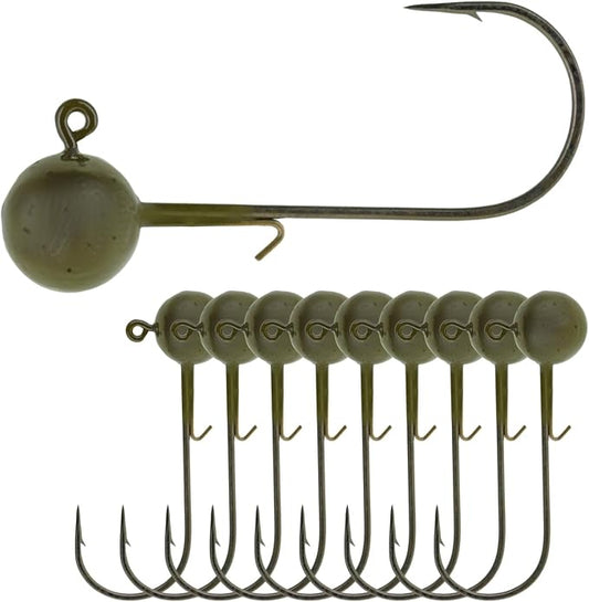 Reaction Tackle Lead Ball Jigs - Soft Plastic Jig Heads with Hook - Bass Walleye Crappie Panfish Redfish - Round Head Design - Freshwater Saltwater - 10-Pack