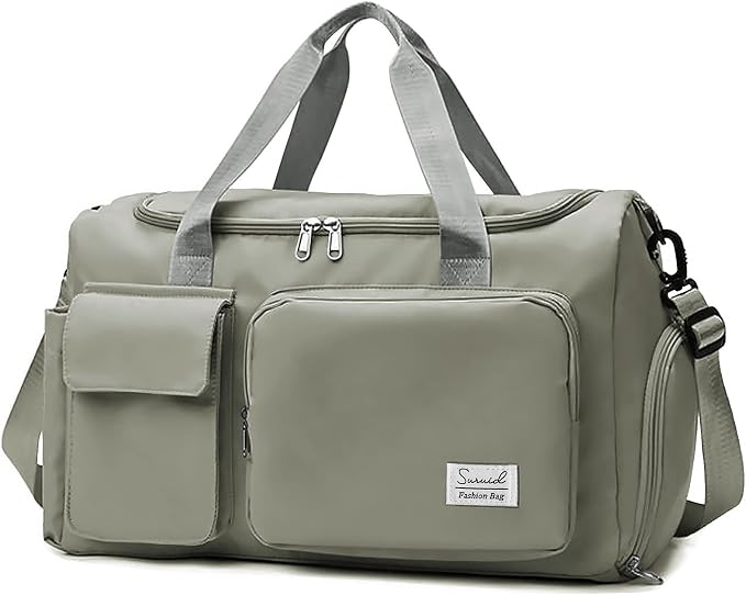 Suruid Sports Gym Duffel Bag with Shoes Compartment and Dry Wet Separated Pocket for Men and Women - Overnight Weekender Training Handbag Yoga Bag - Dark Gray