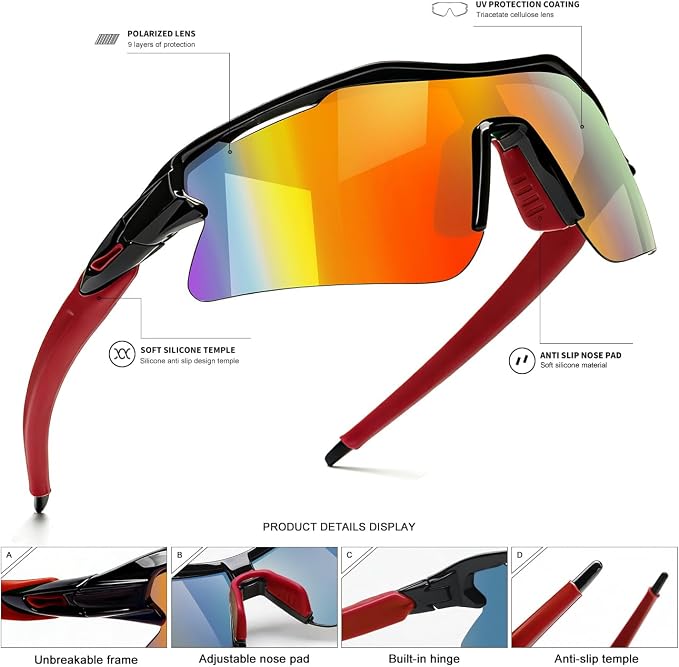 SEKKAF Polarized Sports Sunglasses for Men Women and Youth, UV400 Protection Ideal for Cycling Baseball Fishing Golf Running