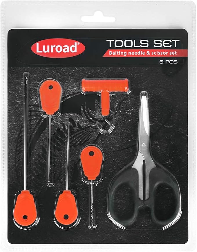 Carp Fishing Baiting Rigs Tool Kit Set, Luroad 6 in 1 Carp Fishing Tackle Kit, Including Hook Needle, Driller, Knot Puller, and Fishing Braid Line Scissors for Lures Bait Driller