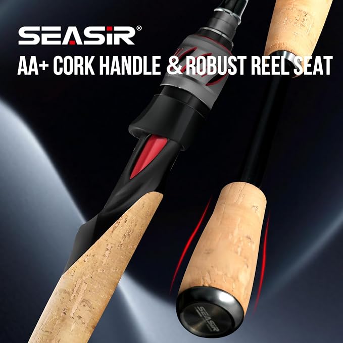 SEASIR Repeater II Cork Fishing Rod, Medium-Light Spinning Baitcasting Rod, Medium Heavy Baitcaster Rod, Saltwater Freshwater Casting Rod, 2 Piece, Fast Action, Fuji A O Ring, 36T Carbon Fiber