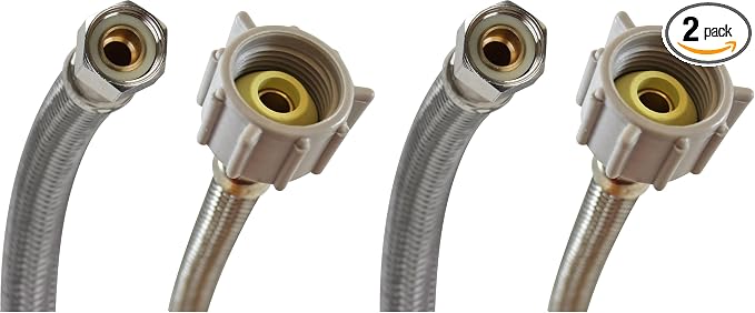 Fluidmaster B1T12 Toilet Connector, Braided Stainless Steel - 3/8 Female Compression Thread x 7/8 Female Ballcock Thread, 12-Inch Length (Pack of 2)