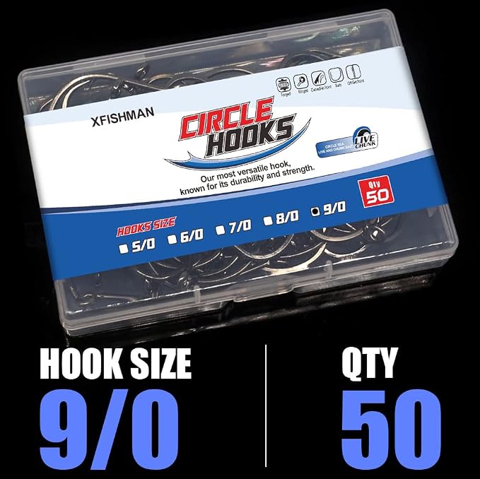 XFISHMAN Circle-Hooks-Fishing-Equipment-Octopus-Hooks-Saltwater-50 Pack #1 –12/0