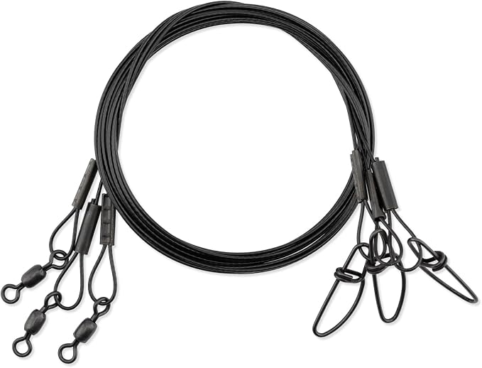 AFW Surflon Fishing Leaders – Black Nylon Coated Stainless Steel Wire, Swivel & Snap, 3 Pack, Variety Pack – Strong Leader Line for Catfishing & Toothy Game Fish