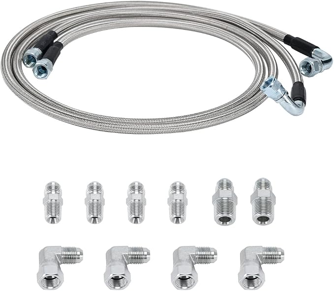 6AN 52" Transmission Fluid Oil Cooler Hose Line kit for GM Chevy Ford GMC Buick Cadillac Cars and Trucks Stainless Steel Braided PTFE Hose