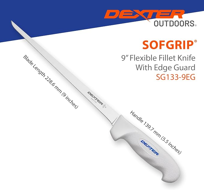 Dexter Outdoors 9" SOFGRIP Flexible Fillet Knife | Includes Edge Guard | High-Carbon American Stainless Steel Blade | Resists Corrosion | Comfortable, Slip-Resistant Handle | Made in USA