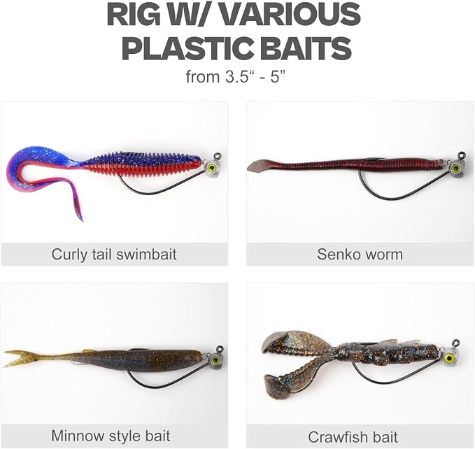 Shaky Head Jigs, Fisheye Stand-up Style Weedless Fishing Jig Heads for Bass (15-Pack) 1/8 3/16 1/4 5/16oz