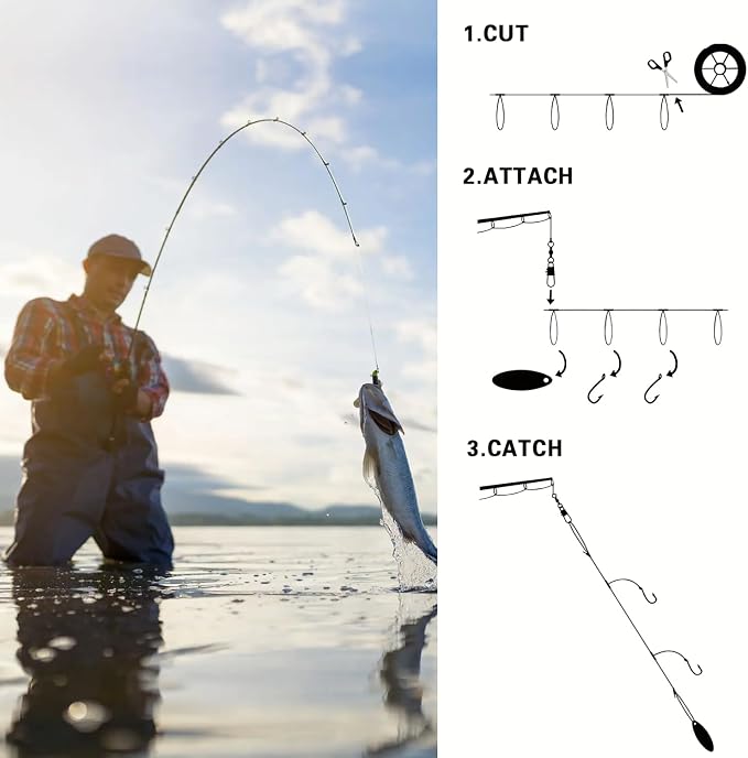 80 Pre-Tied Dropper Loops, 60LB Monofilament Fishing Line, 16 Inch Spacing with 5-6 Inch Loop, Saltwater Freshwater Fishing Leader Rigs for Bottom Fishing