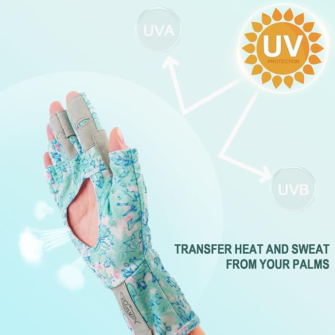 Palmyth UV Protection Fishing Fingerless Gloves UPF50+ Sun Gloves Men Women for Kayaking, Hiking, Paddling, Driving, Canoeing, Rowing