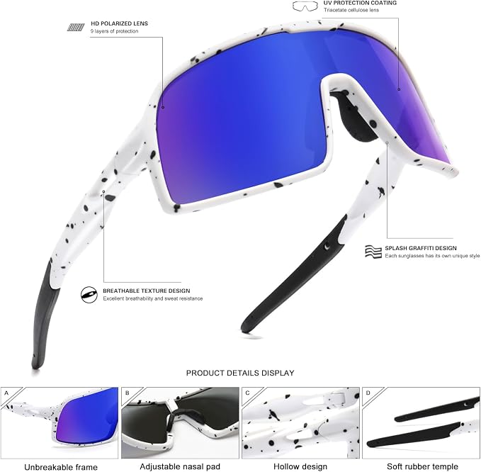 SEKKAF Polarized Sports Sunglasses for Men and Women Cycling Glasses UV Protection Goggles for Mountain Bike Running Fishing
