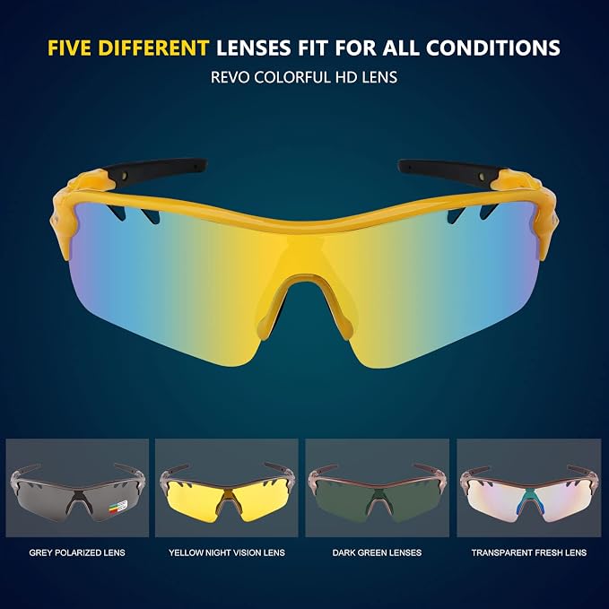 BangLong Polarized Cycling Sunglasses for Men Women, 26g Sports Sunglasses with 5 Lenses for Running Fishing Baseball Driving