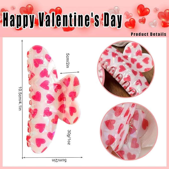 1 Pack Heart Hair Claw Clips - Large Acrylic Heart Shape Hair Clips Non-Slip Laser Hair Claw Clips Strong Hold Hair Styling Holiday Hair Accessories for Women Girls Bridesmaid Gifts