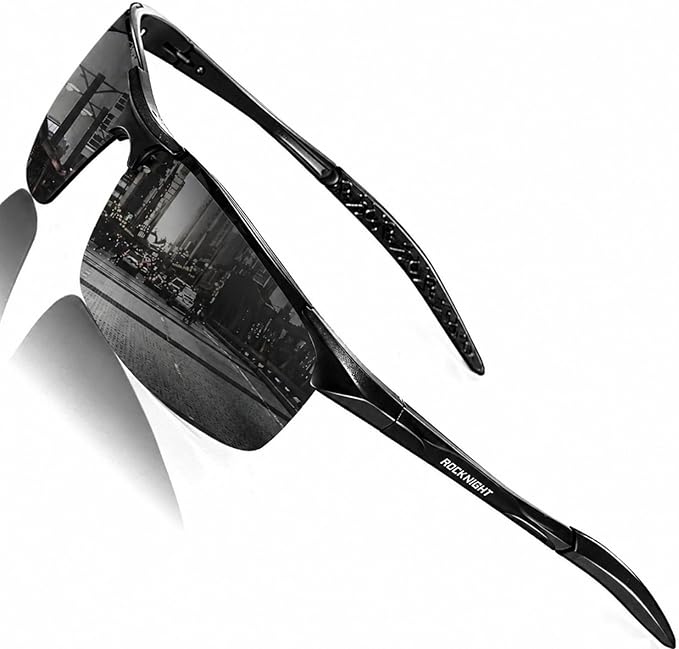 ROCKNIGHT Polarized Rectangular Sunglasses for Men Driving UV400 Protection Lightweight Al‑Mg Frame