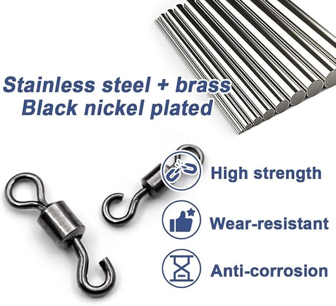 100 pcs Fishing Swivels Open Eye Rolling Swivel Quick Change Leader Line Connector