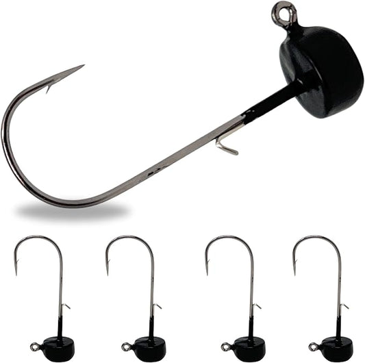 Reaction Tackle Tungsten Mushroom Head Jig Heads, Ned Rig Shroom Jigs for Finesse Bass Fishing, Stand Up Bait with Weedless and EWG Hook Options (5-Pack)