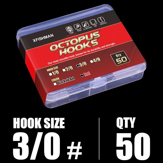 Octopus-Hook-Fishing-Beak-Circle-Hooks-Freshwater-Red-Black-100-50 Pack