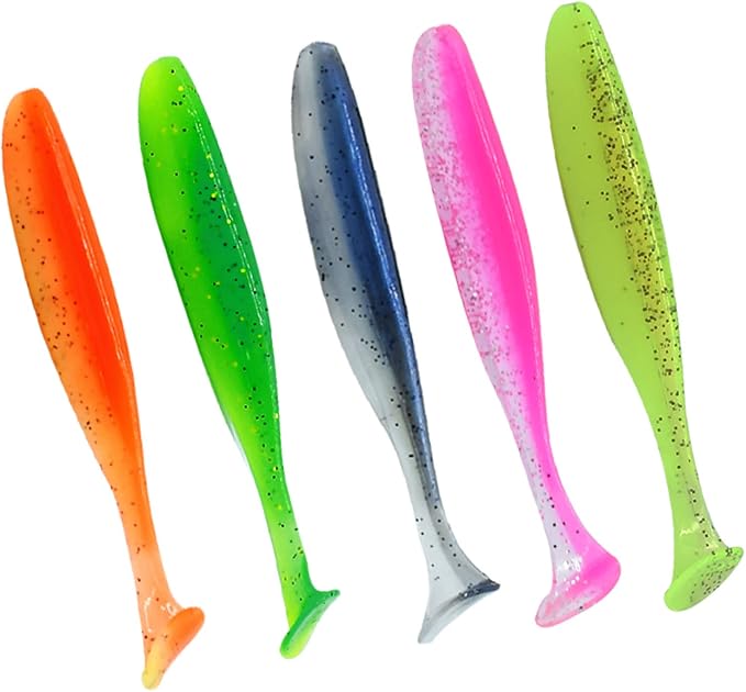 Soft Fishing Lures, 100PCS/50PCS Soft Plastic Baits Kit with Box for Fishing Trout Redfish Saltwater/Freshwater, 10 Mixed Colors/5Mixed Colors(50PCS/9cm/4.8g)