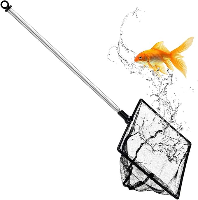 Aquarium Fish Net, 8 Inch Fine Mesh Fish Tank with Extendable 9-24 inch Long Handle