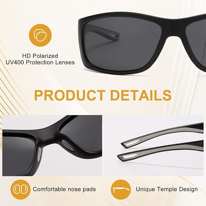 Polarized Sports Sunglasses for Men Women UV400 Protection Glasses Wrap Around Goggles for Driving Fishing Cycling