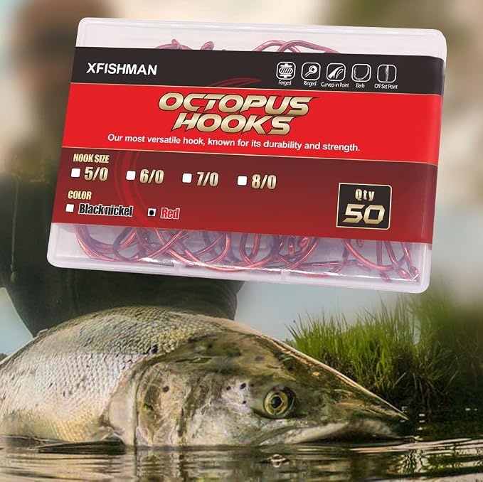 Octopus-Hook-Fishing-Beak-Circle-Hooks-Freshwater-Red-Black-100-50 Pack