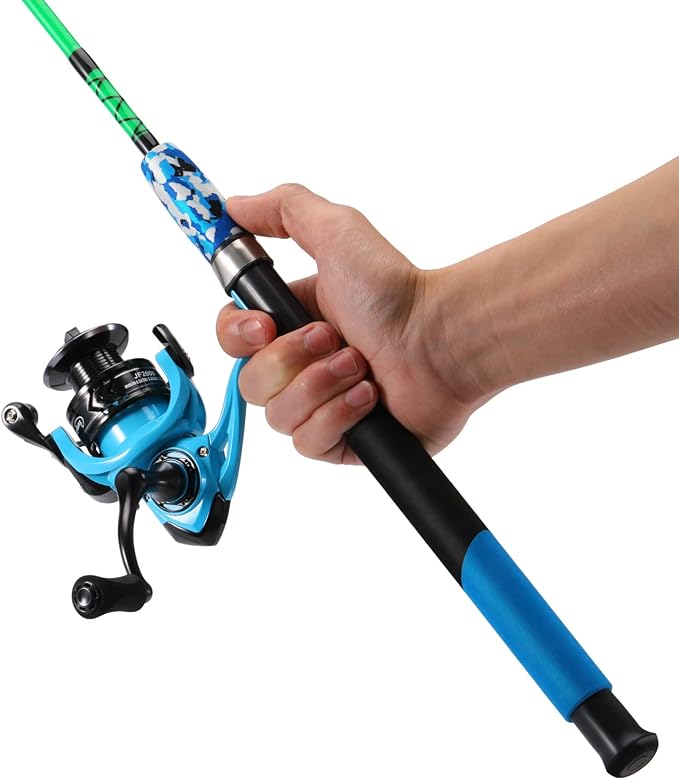 Sougayilang Spinning Reel and 2-Piece Fishing Rod Combo, Durable Graphite & Fiberglass Rod, Split-Grip Cork Handle,Right/Left Handle Position