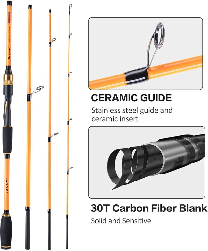 Goture Travel Fishing Rods, 4 Piece Fishing Pole with Case/Bag, Casting/Spinning Rod,Ultralight Fishing Baitcasting Rod 7ft for Saltwater Trout, Bass, Walleye, Pike