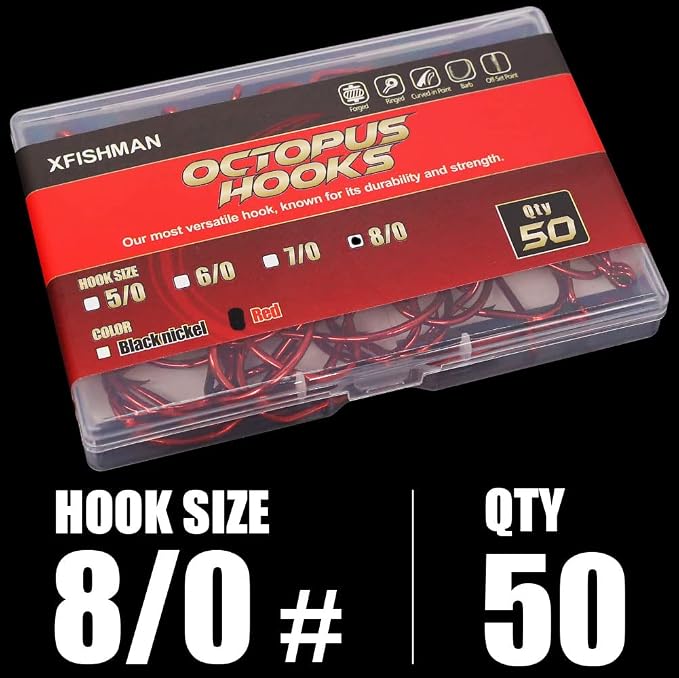 Octopus-Hook-Fishing-Beak-Circle-Hooks-Freshwater-Red-Black-100-50 Pack