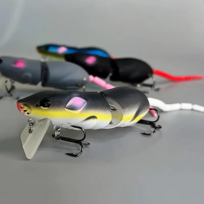 3Pcs Premium Topwater Mouse Fishing Lures - Realistic Bionic Rat Bait for Bass, Trout, Catfish, Pike, Perch - Freshwater & Saltwater Angling