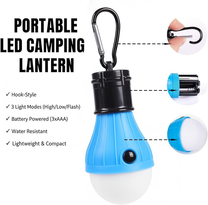 4PCS LED Camping Lantern Set – Portable Tent Lights with Clip Hooks & 3 Modes (High/Low/Strobe), LED Camping Lamp for Camping, Backpacking, Hiking, Party, Reading, Emergency